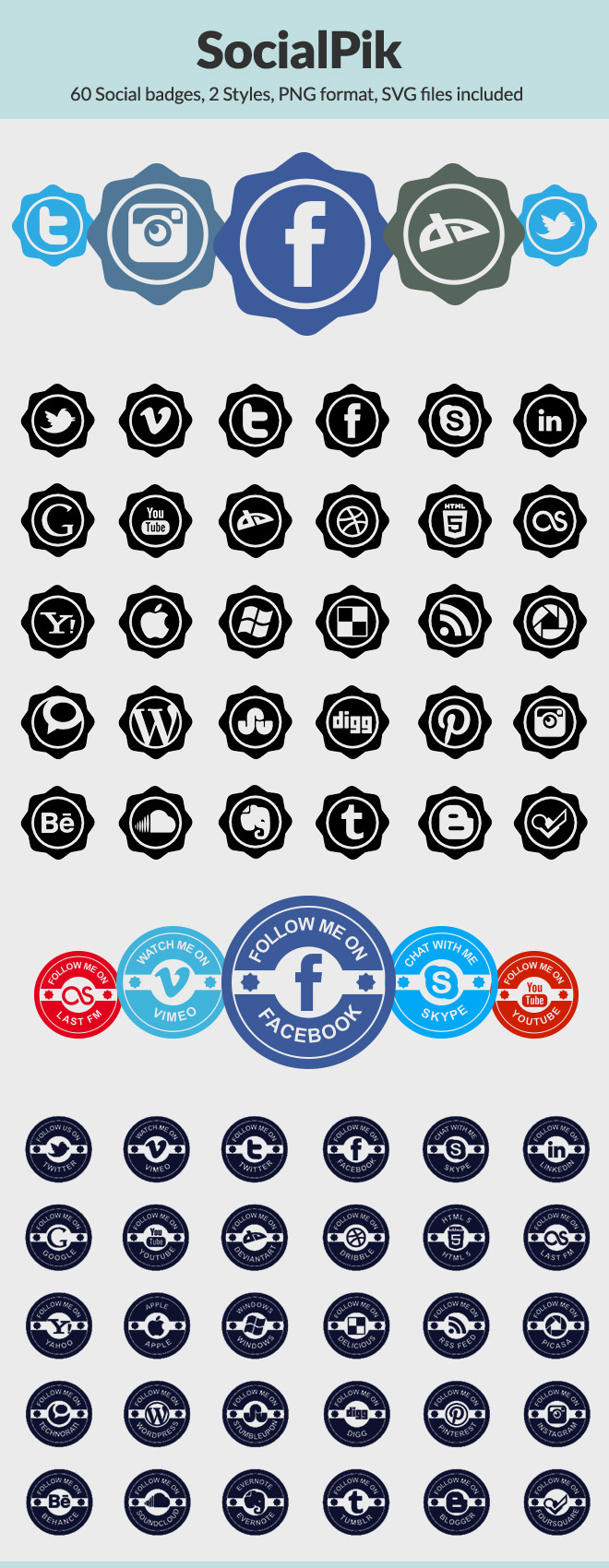 Download SocialPik Icon Set: 60 Free Social Media Icons - Icons - Fribly