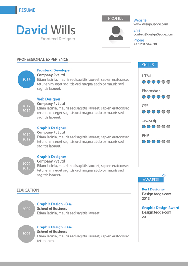 Professional Resume Template Design - Freebies - Fribly