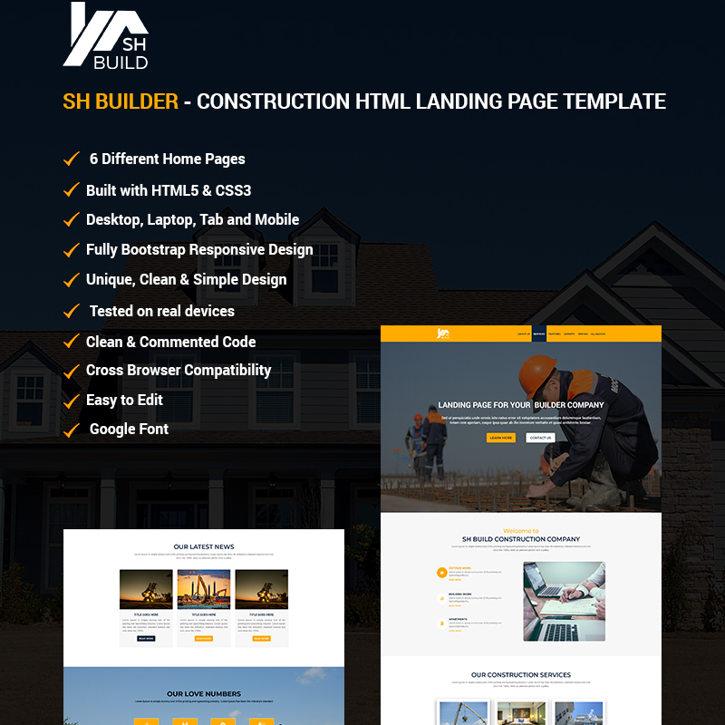 SH BUILDER - Construction HTML Landing Page Template