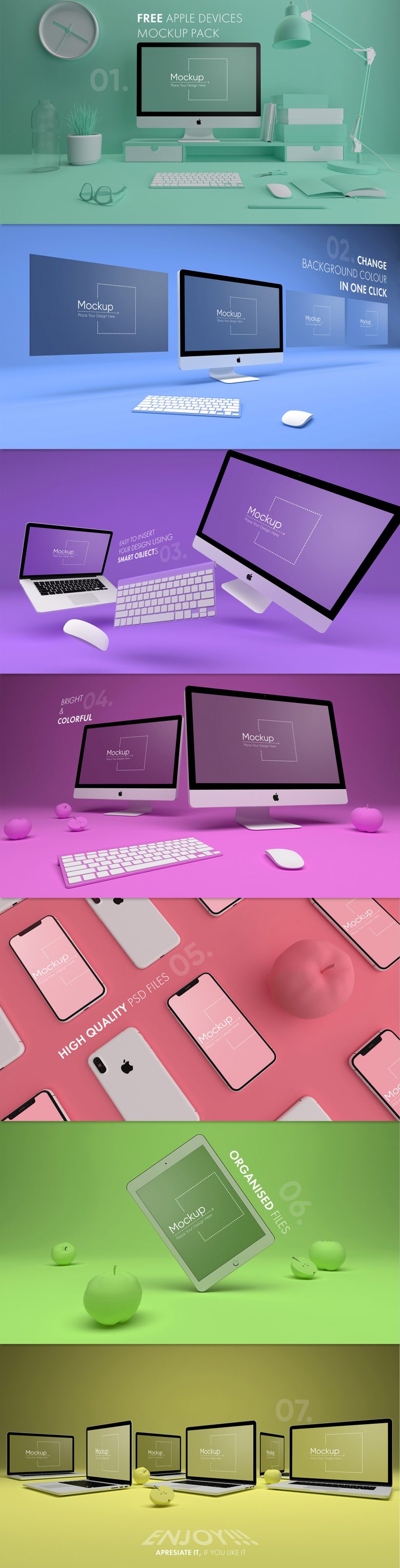 7 Colorful Apple Devices Mockups