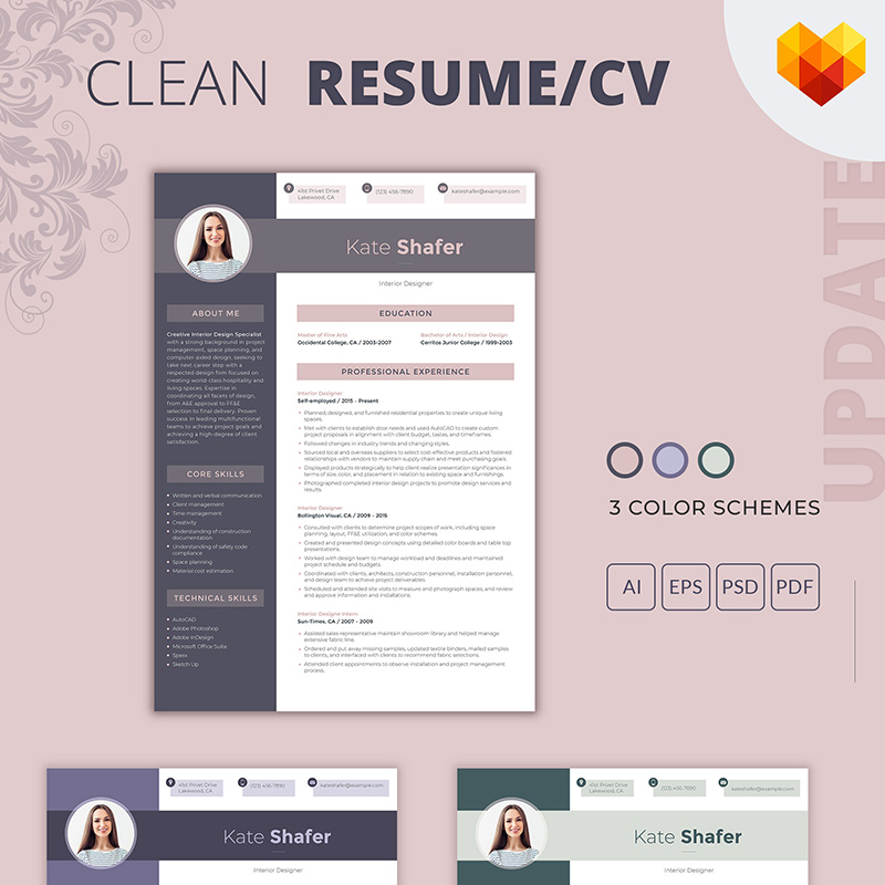 CV CV - Kate Shafer - Interior Designer Resume Template